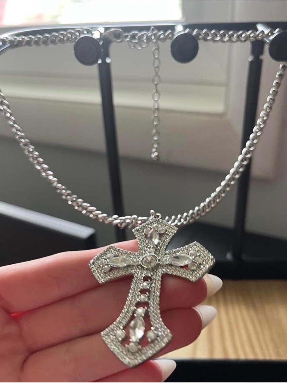 silver rhinestone cross necklace